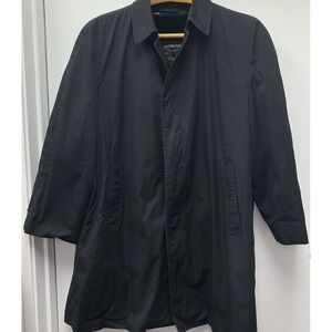 London Fog Trench Coat Jacket 42 Short Black Business Mohair Alpaca Lined USA